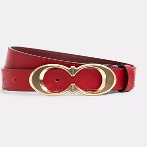 Coach Red Leather Belt with Gold Buckle